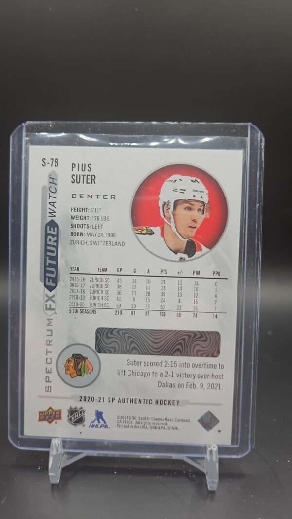 Pius Suter 2020-21 SP Authentic Future Watch Spectrum FX RC #S-78 Chicago - Image 2