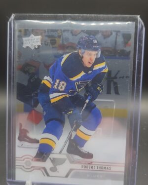 2019-20 Upper Deck Series 1 Clear Cut Insert #120 Robert Thomas acetate hockey card featuring St. Louis Blues uniform