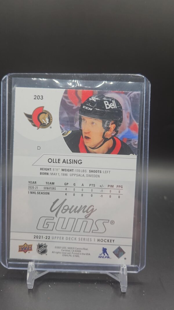 2021-22 Upper Deck Series 1 Olle Alsing Young Guns #203 Rookie Card - Image 2