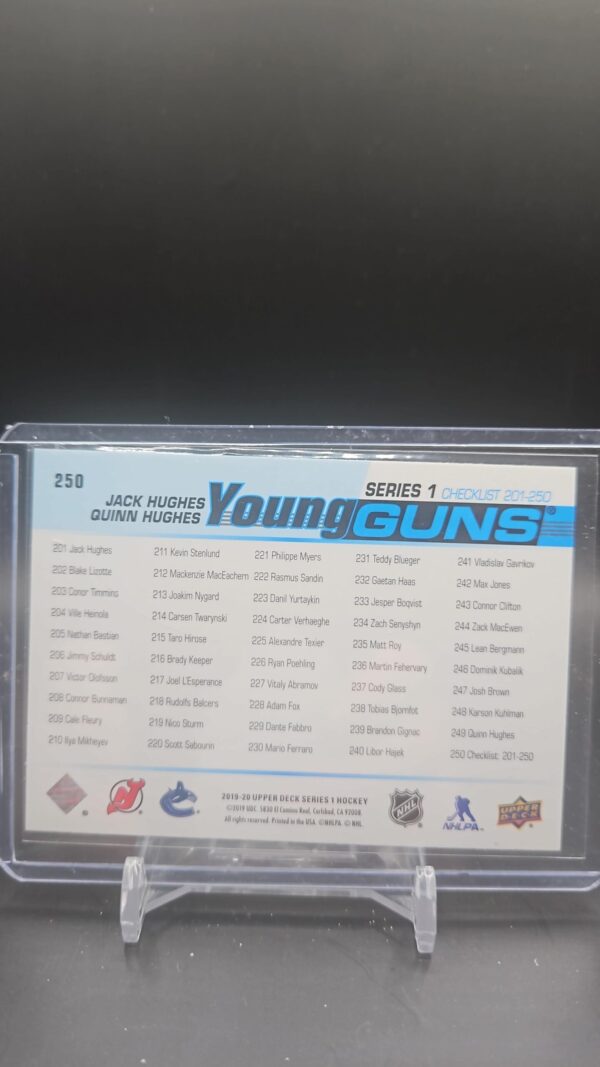 2019-20 Upper Deck Series 1 Young Guns Checklist Jack Hughes Quinn Hughes # 250 - Image 2
