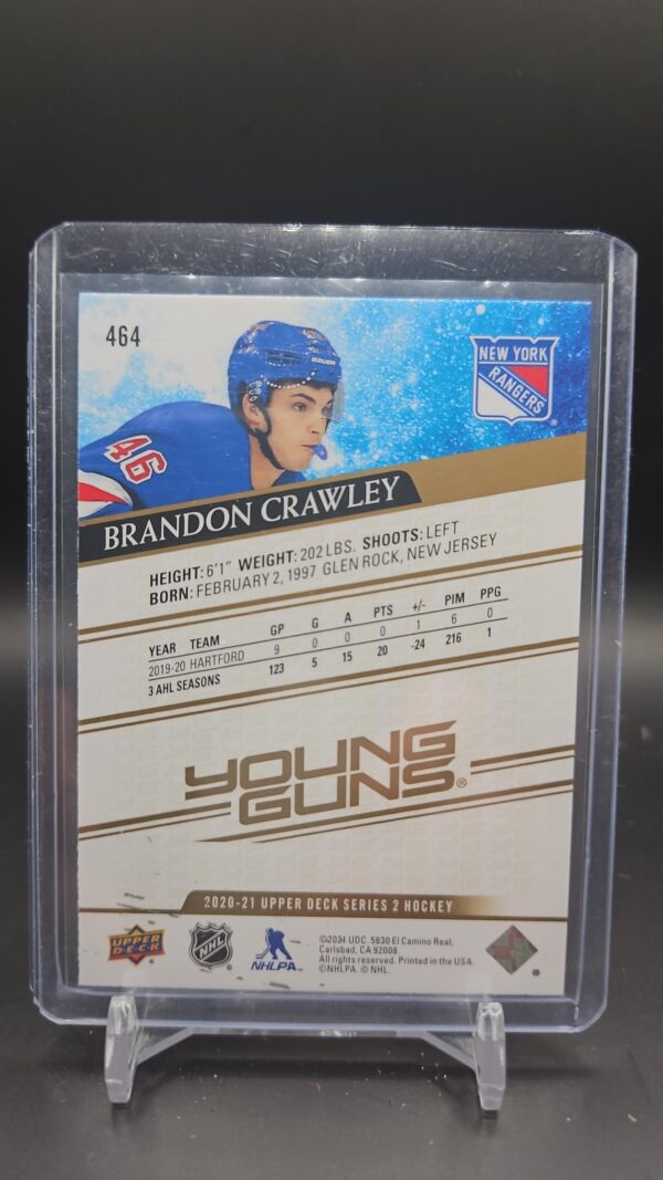 2020-21 Upper Deck Young Guns Rainbow Foil #464 BRANDON CRAWLEY Rookie RC - Image 2