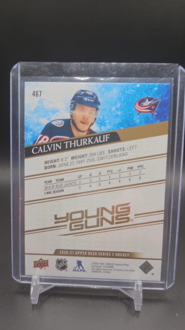 2020-21 Upper Deck Young Guns Speckled Rainbow Calvin Thurkauf #467 Rookie RC - Image 2