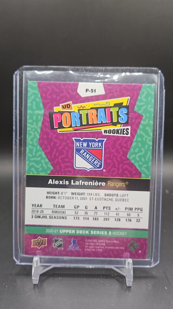 2020-21 UD Portraits Alexis Lafreniere Rookie New York Rangers #P-51 - Image 2