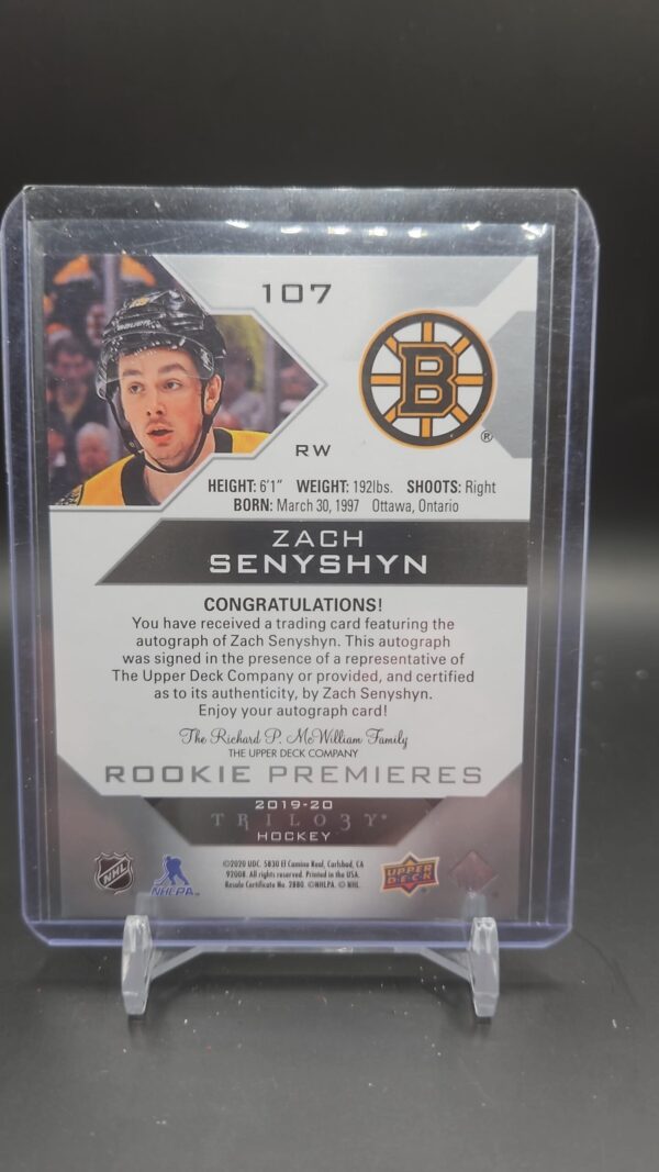 2019/2020 UD TRILOGY ZACH SENYSHYN ROOKIE AUTOGRAPH /199 #107 - Image 2