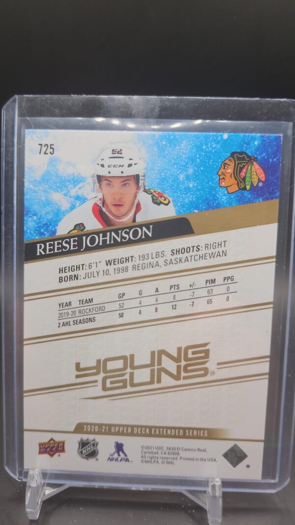 2020-21 UD Extended Series Young Guns Speckled Rainbow Foil Reese Johnson #725 - Image 2