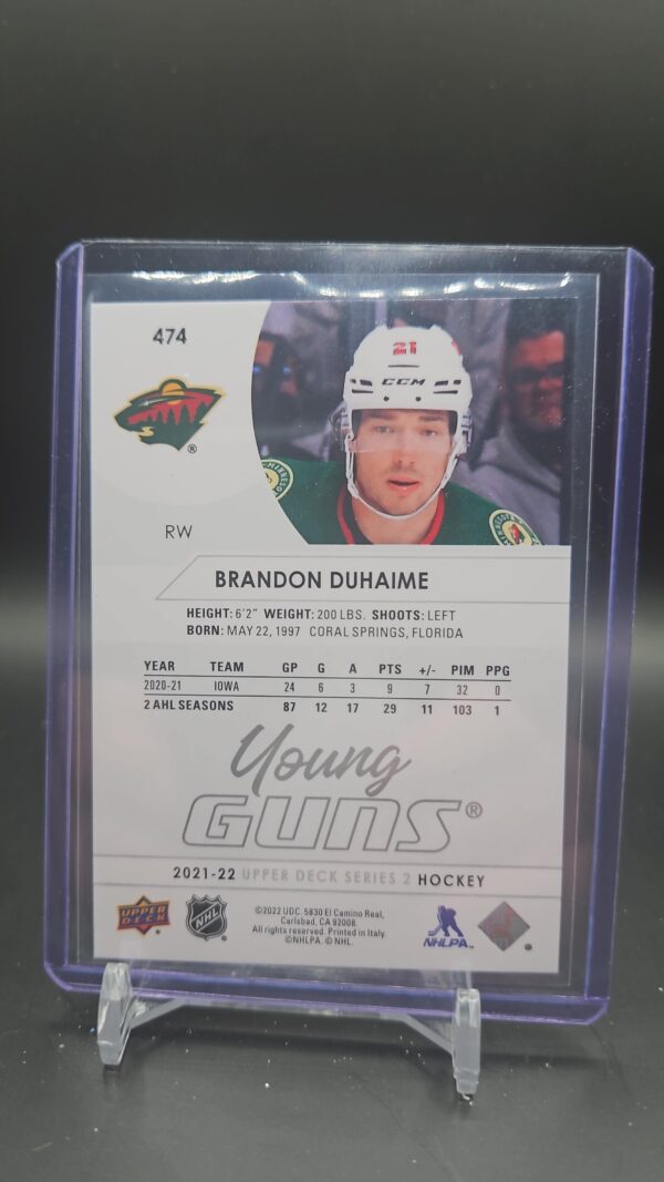 2021-22 Upper Deck Series 2 Young Guns Brandon Duhaime Rookie #474 Minnesota - Image 2