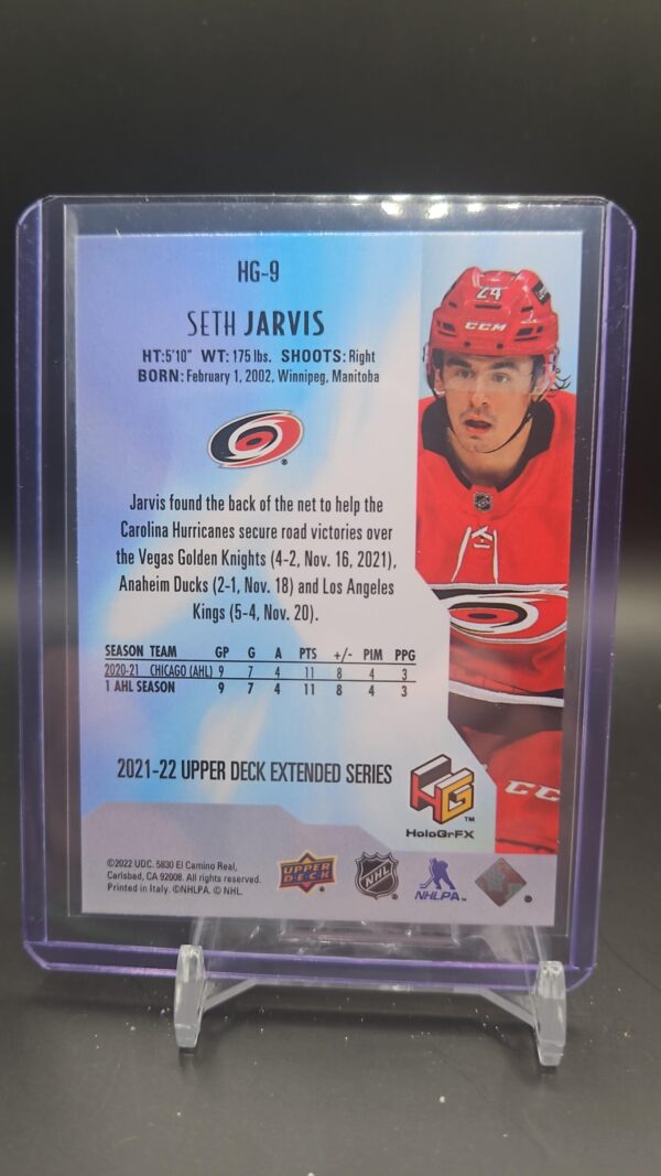 2021-22 Upper Deck Extended Series HoloGrFx Rookies Gold Seth Jarvis Rookie - Image 2