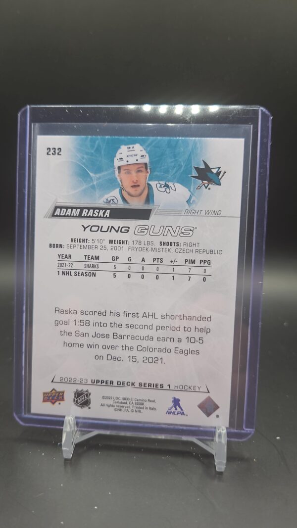 2022-23 Upper Deck Series 1 Young Guns Adam Raska Rookie #232 San Jose Sharks - Image 2