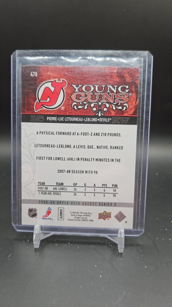 08/09 UD SERIES 2 PIERRE-LUC LETOURNEAU-LEBLOND YOUNG GUNS ROOKIE #478 - Image 2