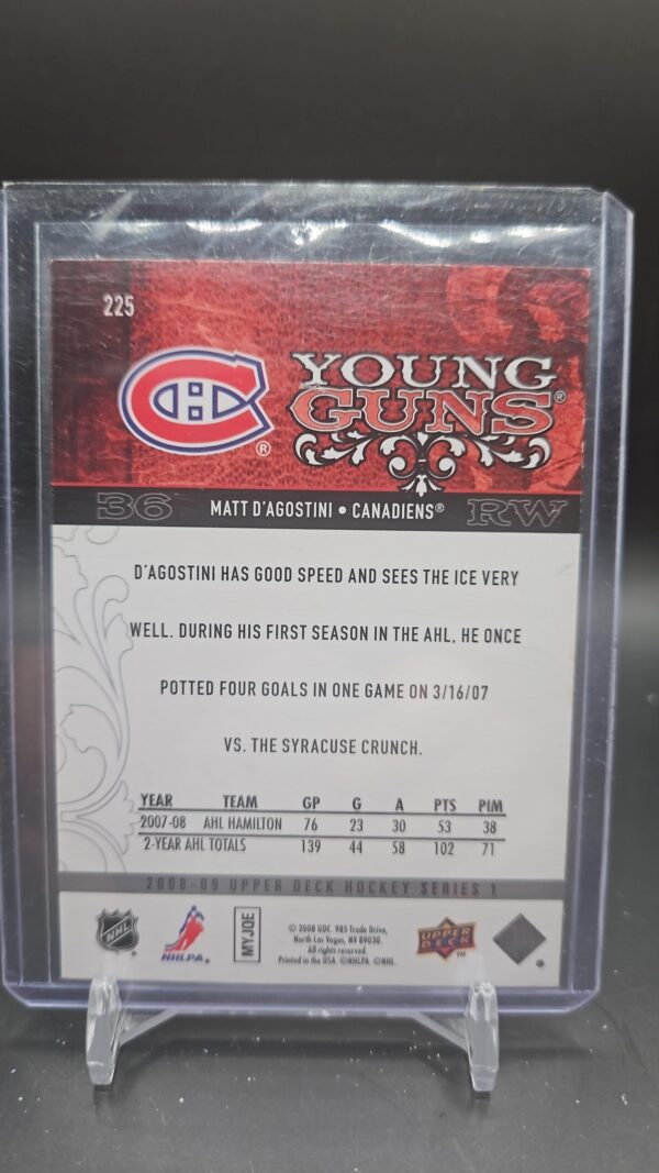 2008/09 UD SERIES 1 MATT D'AGOSTINI YOUNG GUNS ROOKIE #225 - Image 2