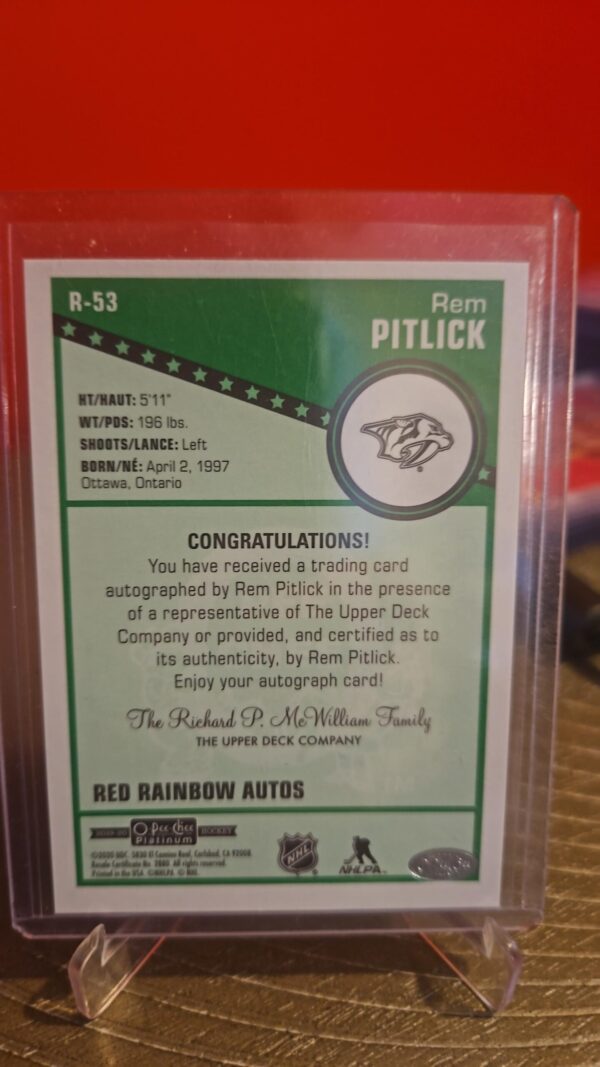 2019-20 O-Pee-Chee Platinum Retro Rainbow Red Rem Pitlick #R-53 Rookie Auto - Image 2