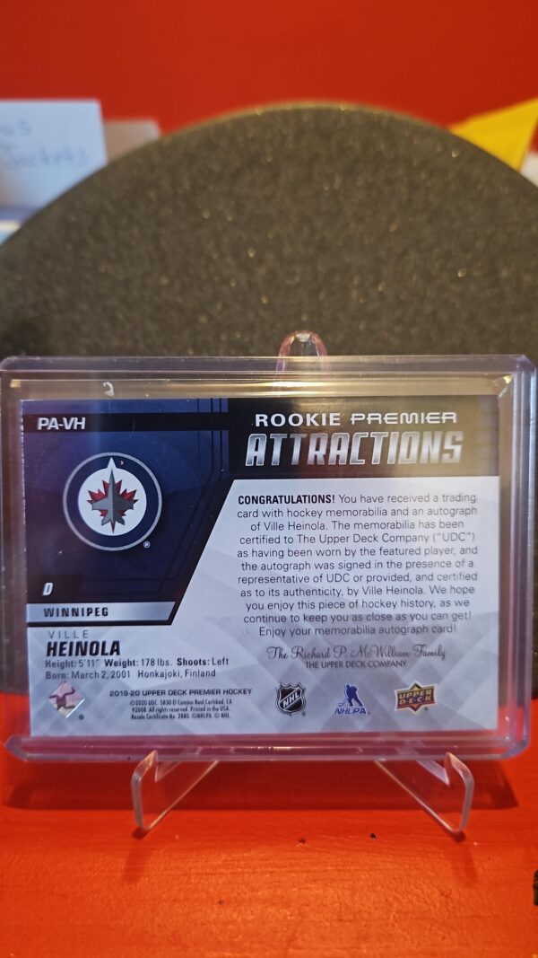 2019 Upper Deck Premier Ville Heinola Rookie Attractions Patch Auto /99 - Image 2