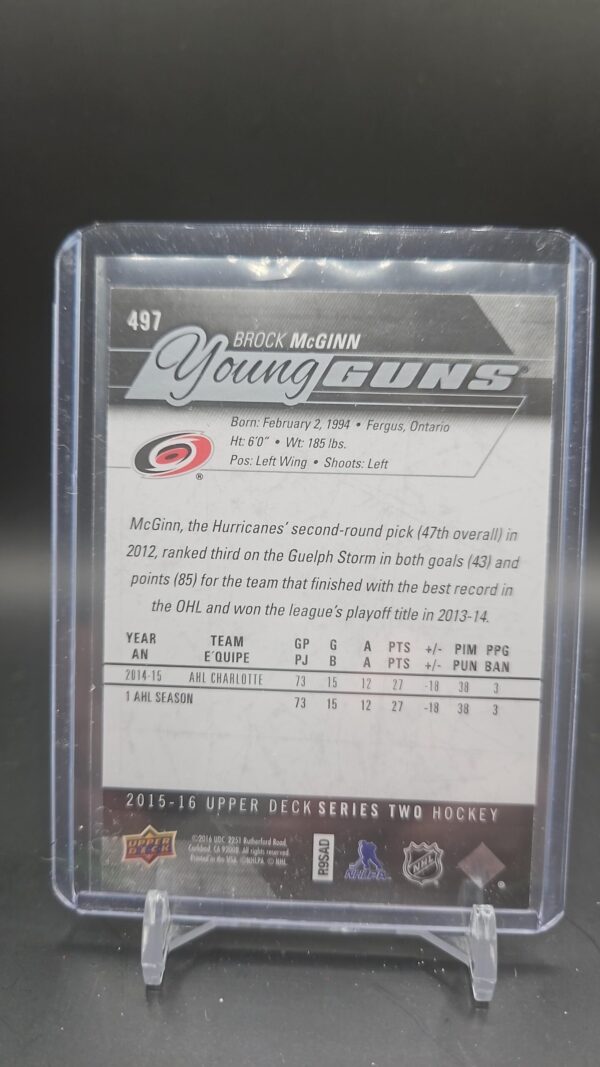 2015-16 Upper Deck Series 2 Young Guns #497 Brock McGinn Carolina - Image 2