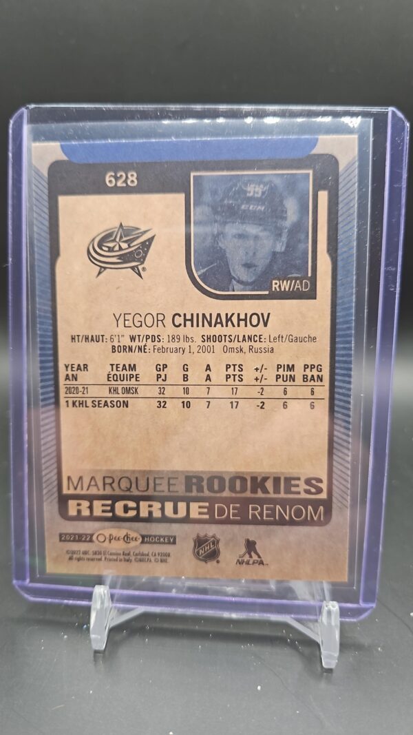 21/22 OPC UPDATE YEGOR CHINAKHOV BLUE MARQUEE RC ROOKIE PARALLEL #628 - Image 2