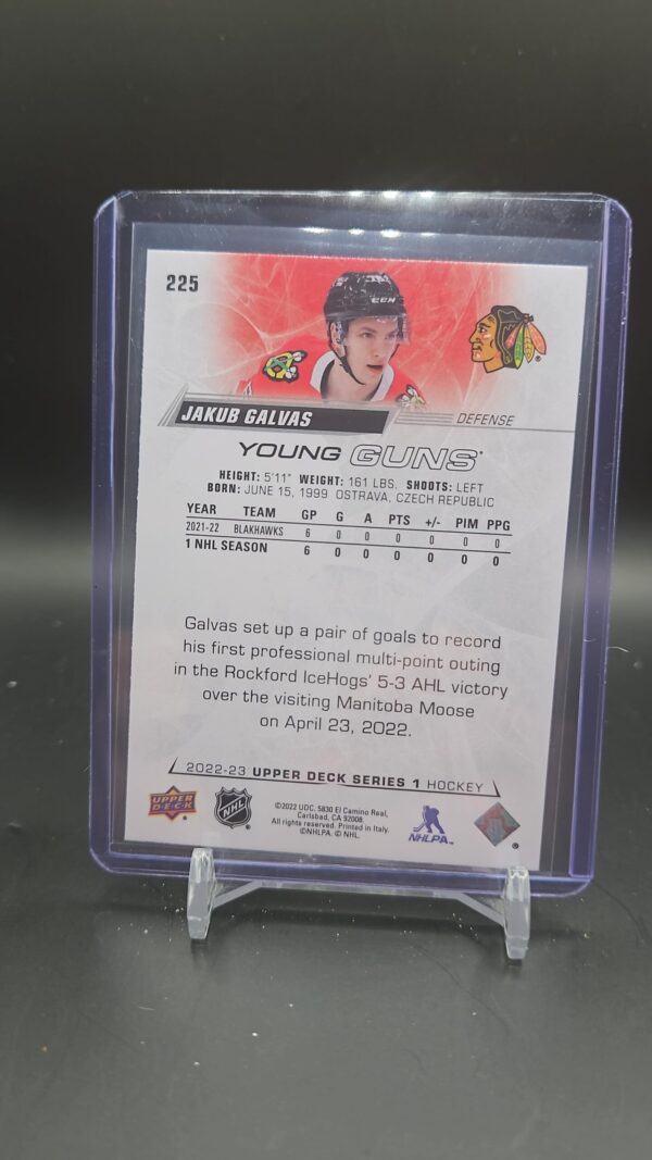 2022-23 Upper Deck Young Guns Rookie #225 Jakub Galvas Chicago Blackhawks - Image 2