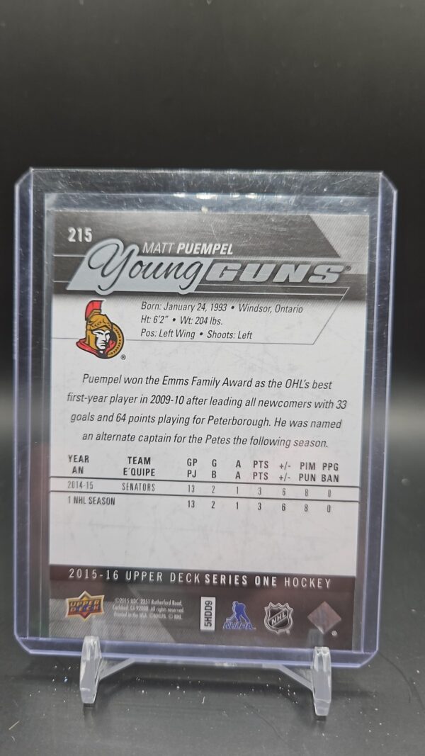 2015-16 Upper Deck Young Guns Matt Puempel Ottawa Senators #215 - Image 2