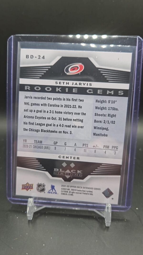 2021/22 Upper Deck Black Diamond Seth Jarvis Carolina Hurricanes Rookie Gems RC - Image 2