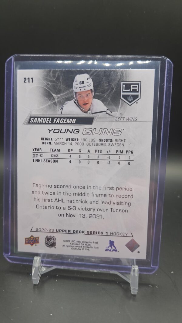 Samuel Fagemo Young Guns 2022-23 Upper Deck Series 1 Los Angeles Kings - Image 2