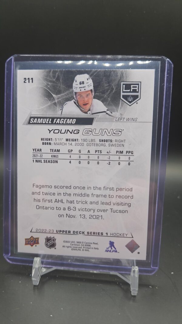 Samuel Fagemo Young Guns 2022-23 Upper Deck Series 1 Los Angeles Kings - Image 2