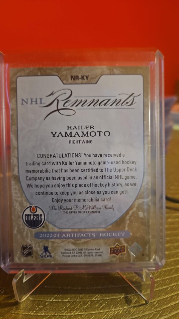 2022-23 UD Artifacts Kailer Yamamoto NHL Remnants #NR-KY /25 Premium Patch - Image 2