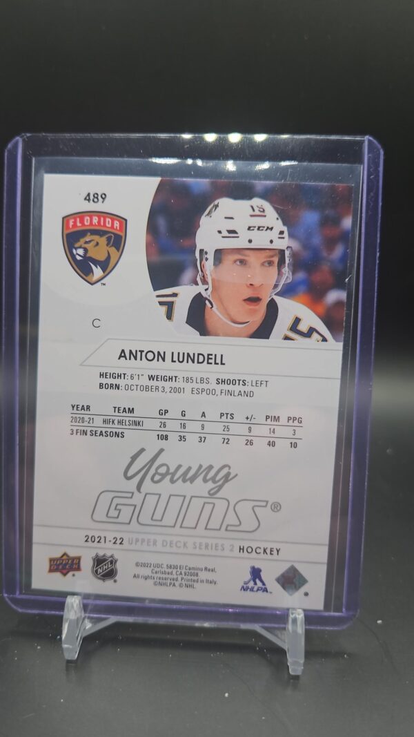 2021-22 Upper Deck Young Guns Rookie #489 Anton Lundell Florida Panthers - Image 2