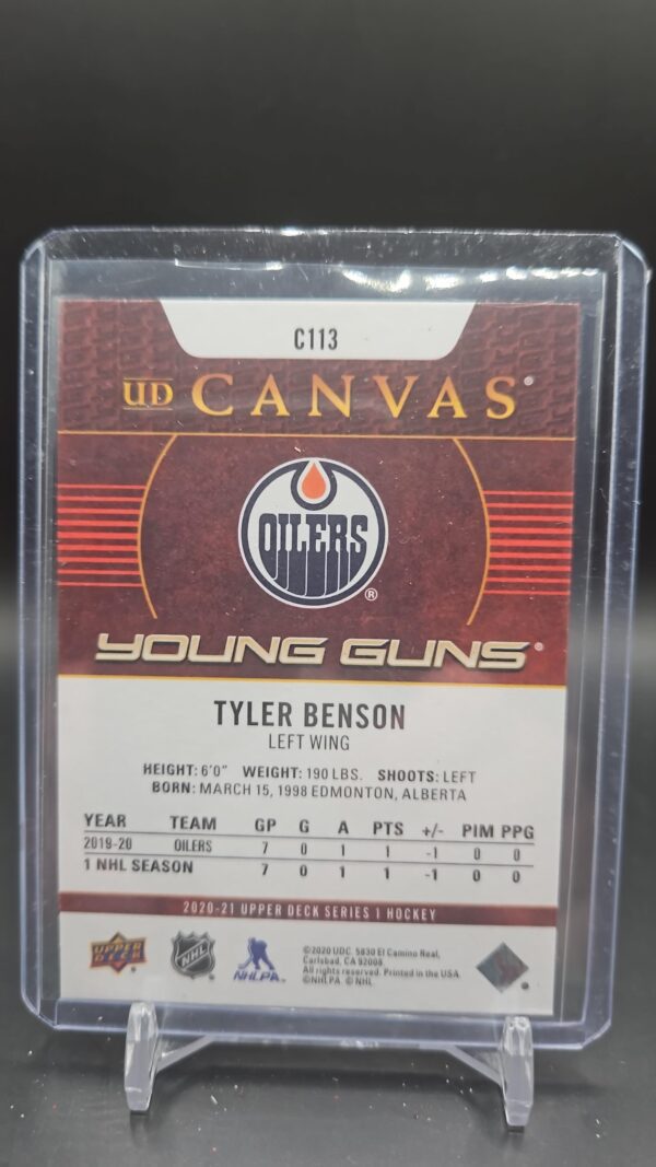 2020-21 Upper Deck Series 1 Canvas Young Guns #C113 Tyler Benson Oilers - Image 2