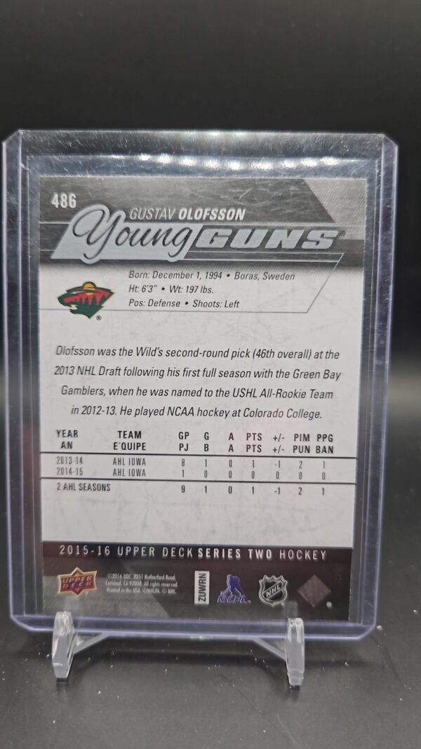 2015-16 Upper Deck Young Guns #486 Gustav Olofsson Minnesota Wild - Image 2