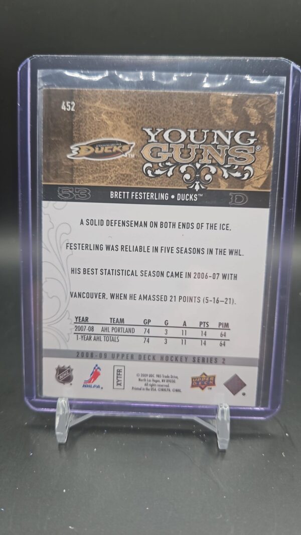 2008/09 UD SERIES 2 BRETT FESTERLING YOUNG GUNS ROOKIE #452 - Image 2