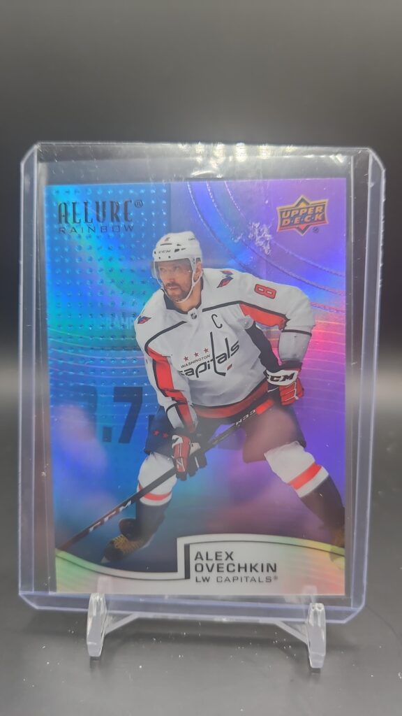 2021-22 Upper Deck Allure Rainbow Blue Purple Alex Ovechkin hockey card #R-100, serial numbered /199, Washington Capitals, rare parallel, NHL collectible