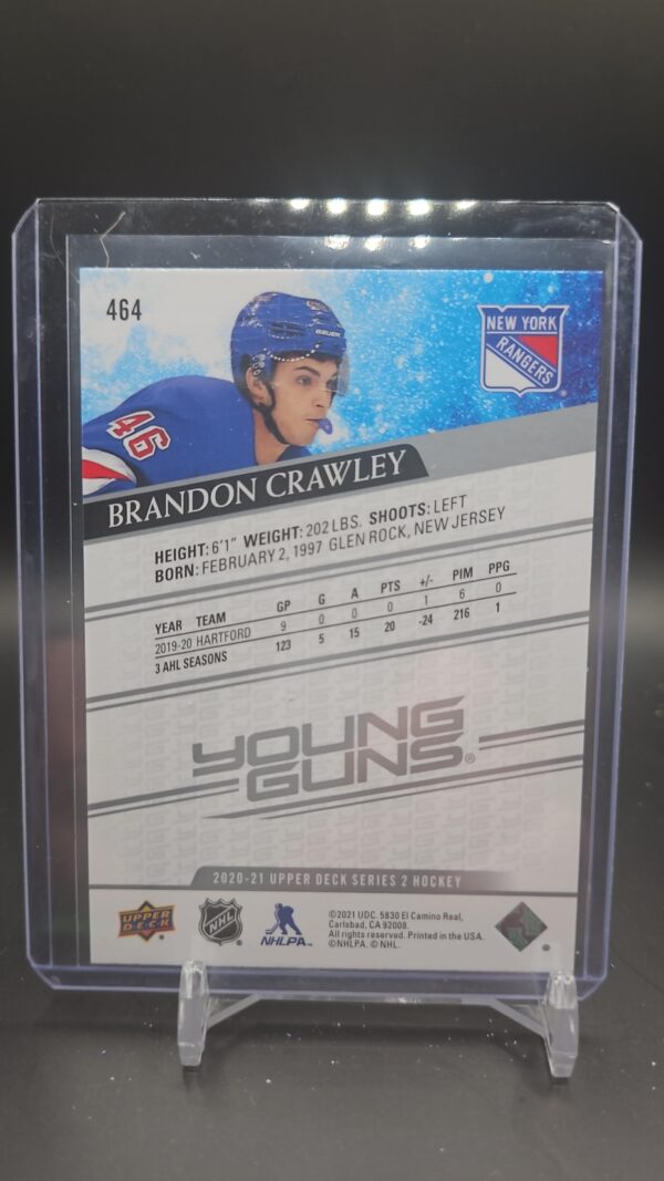 2020-21 Upper Deck S2 Brandon Crawley Young Guns Rookie RC #464 Rangers - Image 2