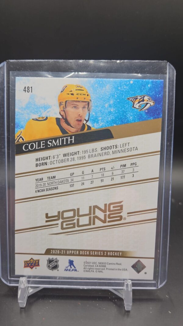 2020-21 Upper Deck Young Guns Speckled Rainbow Cole Smith #481 Rookie RC - Image 2