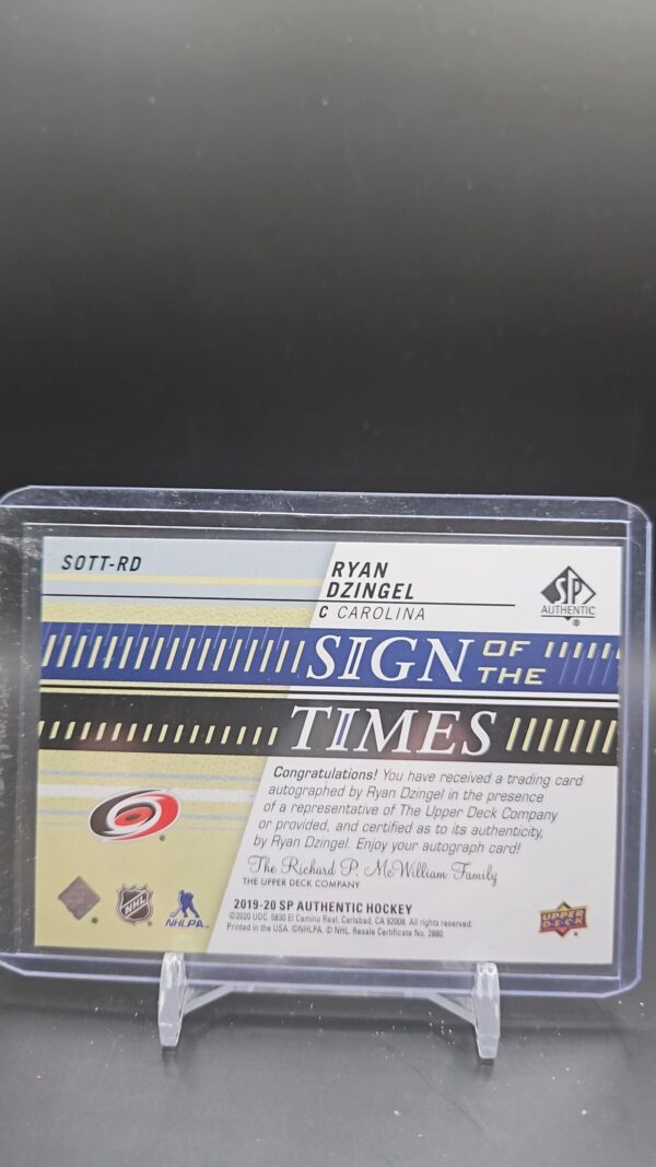 2019-20 SP Authentic Ryan Dzingel Hurricanes Sign of the Times AUTO #JRW - Image 2