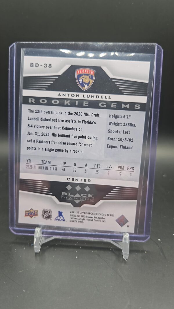 2021-22 Extended Series Black Diamond Rookie Gems #BD-38 Anton Lundell - Image 2