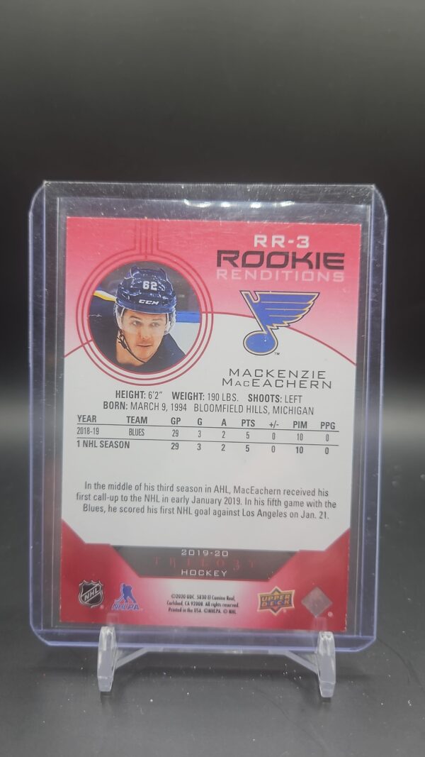 2019-20 Upper Deck Trilogy NHL Rookie Rendition Red RR3 Mackenzie MacEachern/799 - Image 2