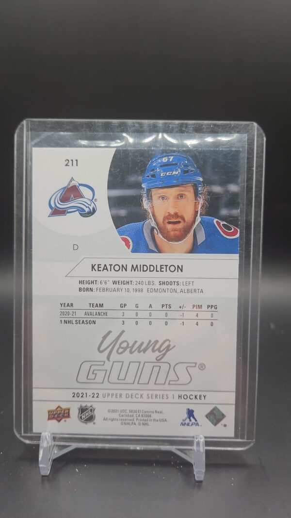 Keaton Middleton Young Guns 2021-22 Upper Deck Series 1 Hockey Rookie Card #211 - Image 2