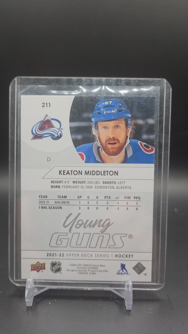 Keaton Middleton Young Guns 2021-22 Upper Deck Series 1 Hockey Rookie Card #211 - Image 2