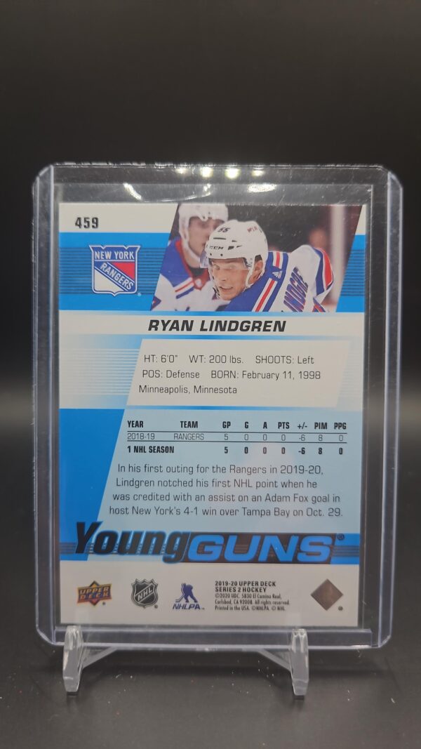 2019-20 Upper Deck Series 2 Young Guns #459 Ryan Lindgren New York Rangers - Image 2