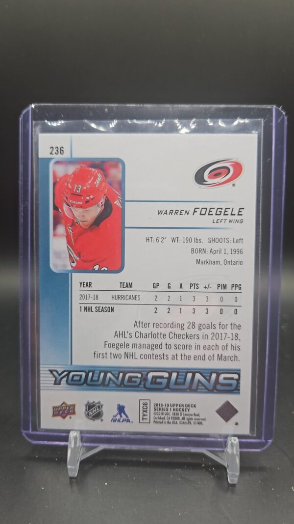 2018-19 UPPER DECK SERIES 1 WARREN FOEGELE YOUNG GUNS #236 - Image 2