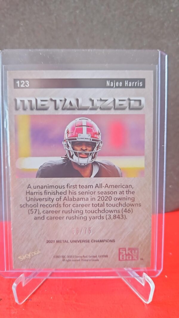 2021 Skybox Metal Universe Champions PMG Pink /75 Najee Harris #123 Rookie RC - Image 2