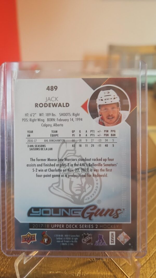 2017-18 UpperDeck - Series 2 - Young Guns Jack Rodewald #489 - Image 2