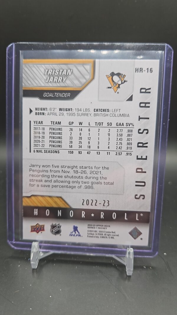 2022-23 Series 1 Honor Roll #HR-16 Tristan Jarry - Pittsburgh Penguins - Image 2