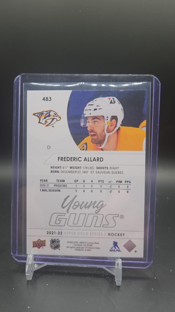 2021/22 UD SERIES 2 FREDERIC ALLARD YOUNG GUNS #483 - Image 2