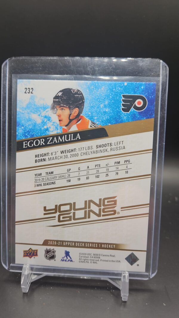 2020-21 Upper Deck #232 Egor Zamula RC Young Guns Speckled Rainbow foil Philadelphia Flyers - Image 2