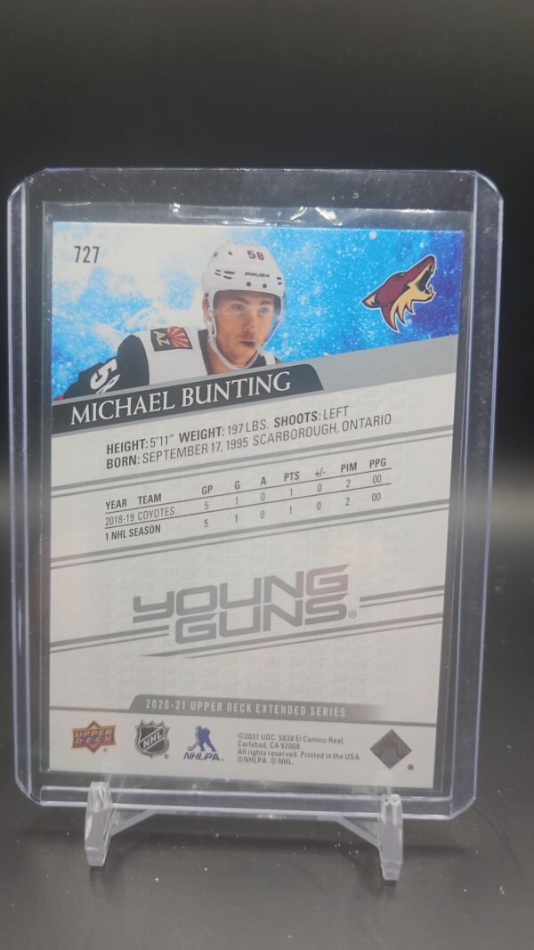 2020-21 Upper Deck Extended Series Young Guns Michael Bunting #727 Rookie RC - Image 2