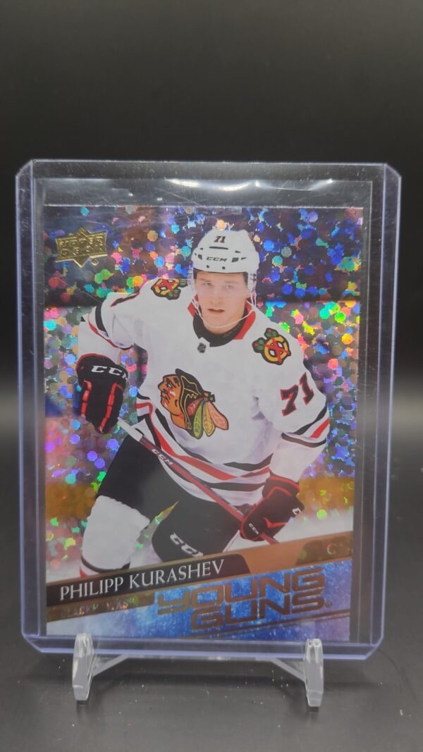 2020-21 Upper Deck Young Guns Speckled Rainbow Philipp Kurashev #238 rookie card front, Chicago Blackhawks