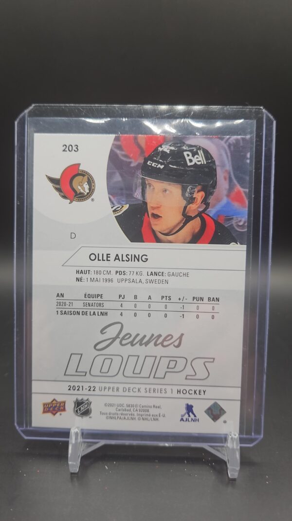 2021-22 Upper Deck Young Guns French Variation Olle Alsing Rookie #203 Ottawa - Image 2