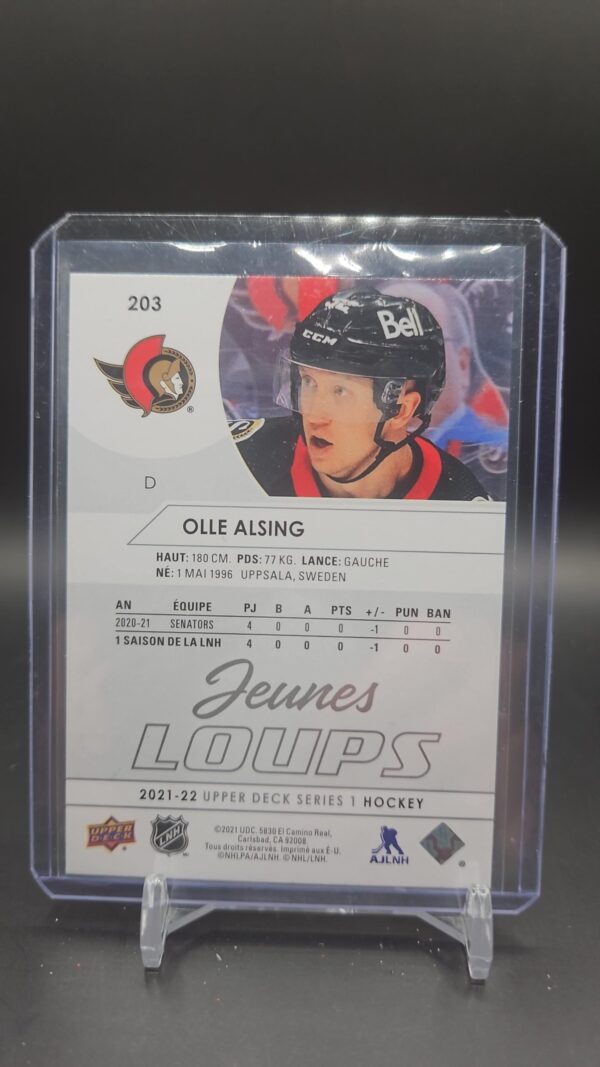 2021-22 Upper Deck Young Guns French Variation Olle Alsing Rookie #203 Ottawa - Image 2