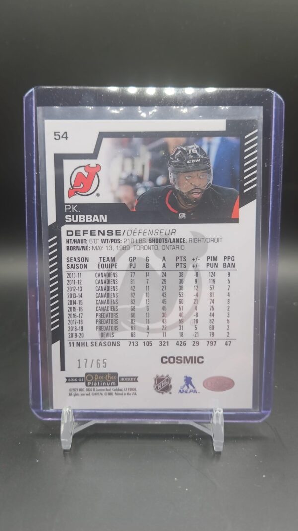 2020-21 O-Pee-Chee Platinum Cosmic /65 PK Subban #54 - Image 2