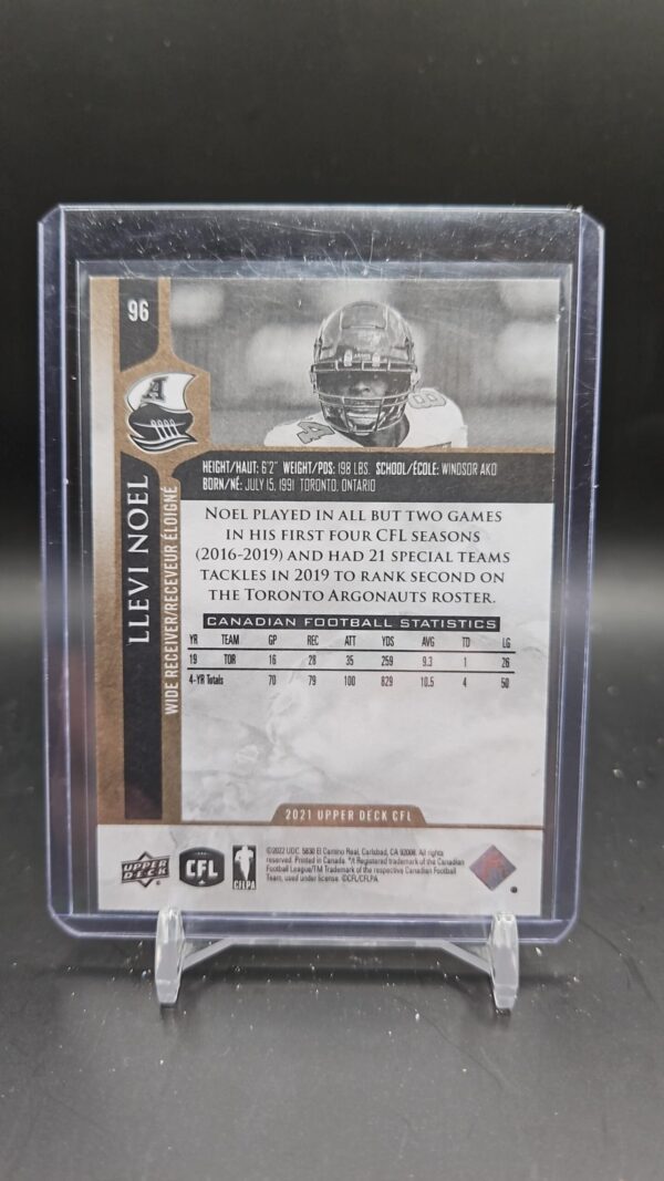 2021 Upper Deck CFL Gold /50 Llevi Noel #96 - Image 2