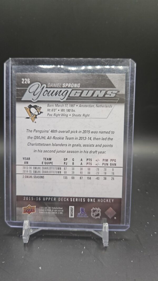 2015-16 Upper Deck Young Guns #226 Daniel Sprong Pittsburgh - Image 2